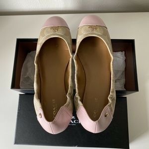 New Coach Camilla Signature Light Khaki Petal Pink Flats Ballet Shoes 8